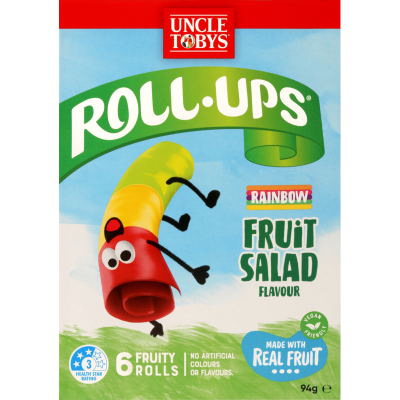 Uncle Tobys Roll Ups Rainbow Fruit Salad Flavour Fruit Snack 94g