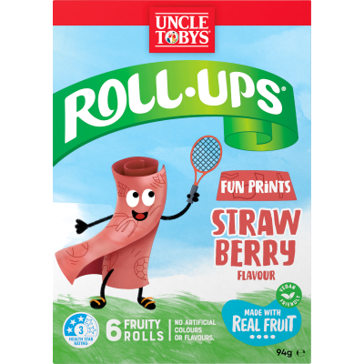 Uncle Tobys Roll-Ups Strawberry Flavour Fun Prints Snacks For Kids 6 x 15.6g