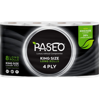 Paseo King Size 4 Ply Long Toilet Rolls 8pk