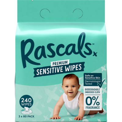 Rascals Premium Sensitive Wipes Multi Pack 240pk