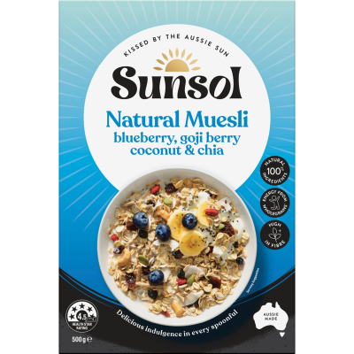 Sunsol Blueberry Goji Berry Coconut & Chia Natural Muesli 500g