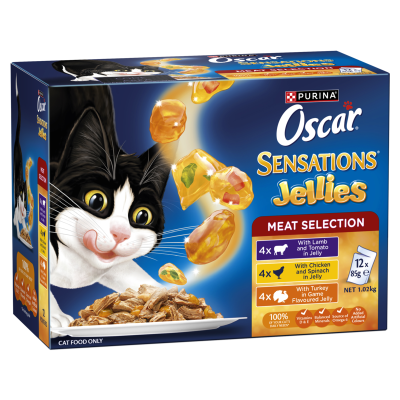 Purina Oscar Adult Sensations Jellies Meat Selection Jelly Wet Cat Food Pouch 12 x 0.085kg