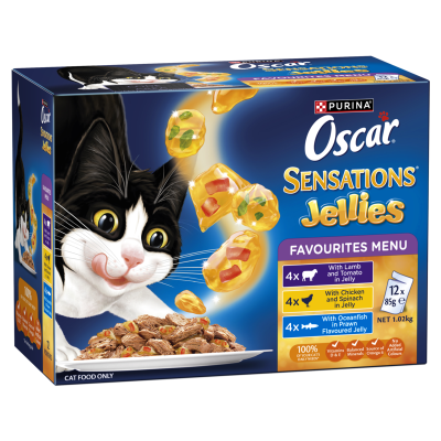 Purina Oscar Adult Sensations Jellies Favourites Menu Jelly Wet Cat Food Pouch 12 x 0.085kg