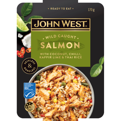 John West Wild Caught Salmon Coconut Chilli Kaffir Lime & Thai Rice 170g