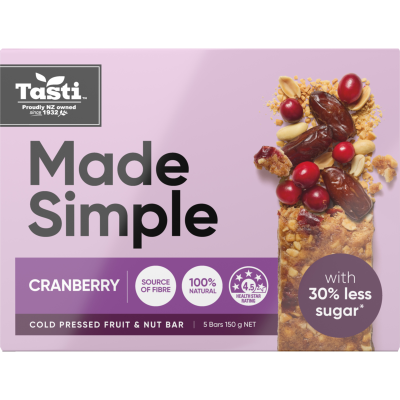 Tasti Made Simple Cranberry Cold Pressed Fruit & Nut Bars 5 x 30g