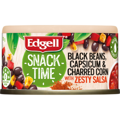 Edgell Snack Time Black Beans Capsicum & Charred Corn With Zesty Salsa 70g