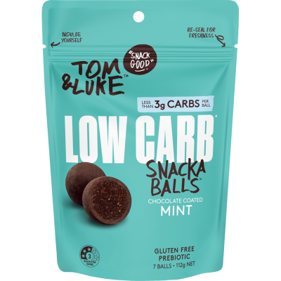 Tom & Luke Chocolate Coated Mint Low Carb Snackaballs 112g