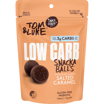 Tom & Luke Chocolate Coated Salted Caramel Low Carb Snackaballs 112g