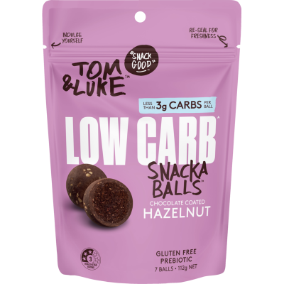 Tom & Luke Chocolate Coated Hazelnut Low Carb Snackaballs 112g