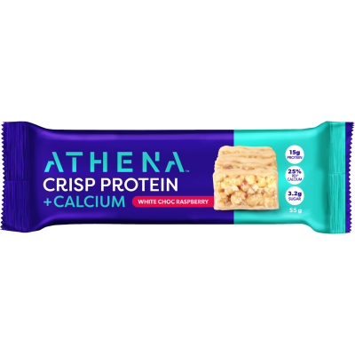 Athena White Choc Raspberry Crisp Protein + Calcium Bar 55g