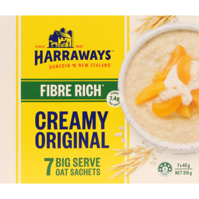 Harraways Fibre Rich Creamy Original Big Serve Oat Sachets 7 x 45g