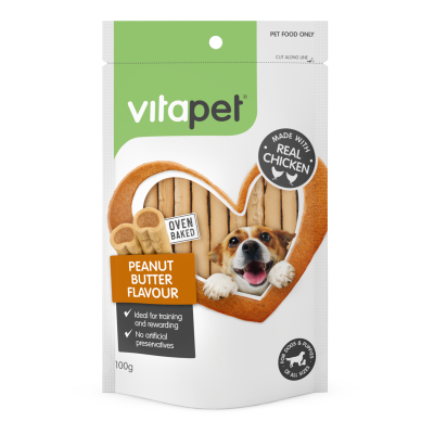 VitaPet Chicken With Peanut Butter Flavour Duo Sticks Dog Treats 100g