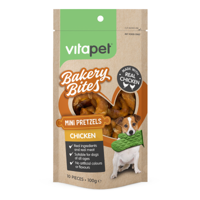 VitaPet Bakery Bites Chicken Mini Pretzel Dog Treats 10pk