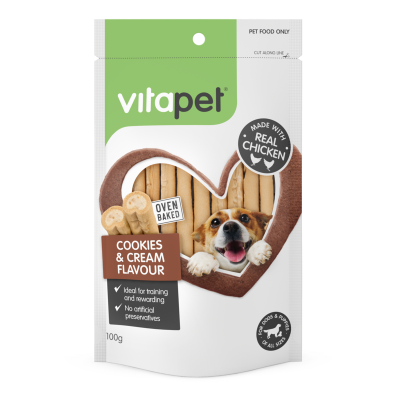 VitaPet Chicken With Cookies & Cream Flavour Duo Sticks Dog Treats 100g