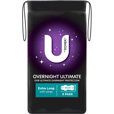 U By Kotex Overnight Ultimate Extra Long Pads With Wings 6pk