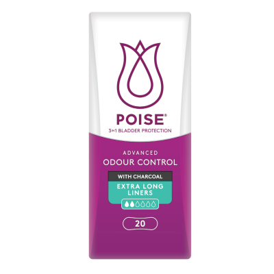 Poise Charcoal Extra Long Liners 20pk