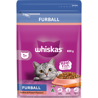 Whiskas Furball Sardine & Prawn Flavours Adult Dry Cat Food 800g