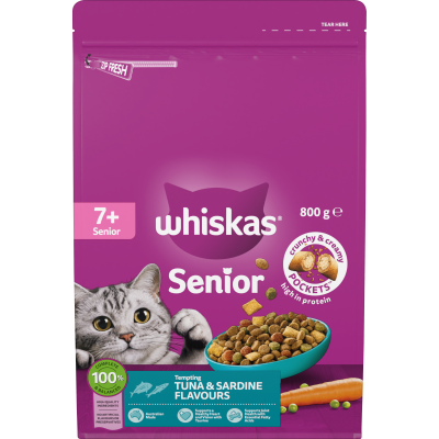 Whiskas Tuna & Sardine Flavours 7+ Adult Dry Cat Food 800g