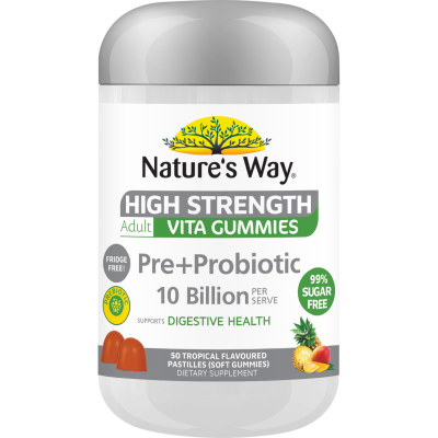 Nature's Way High Strength Pre+Probiotic Tropical Flavoured Adult Vita Gummies 50pk