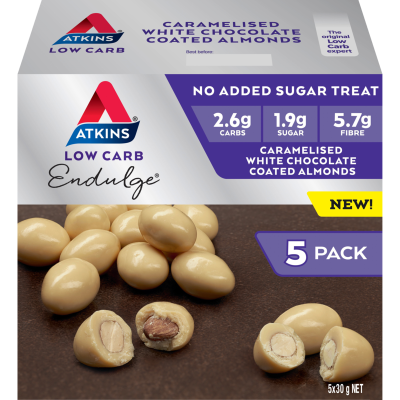 Atkins Endulge Low Carb Caramelised White Chocolate Coated Almonds 5 x 30g