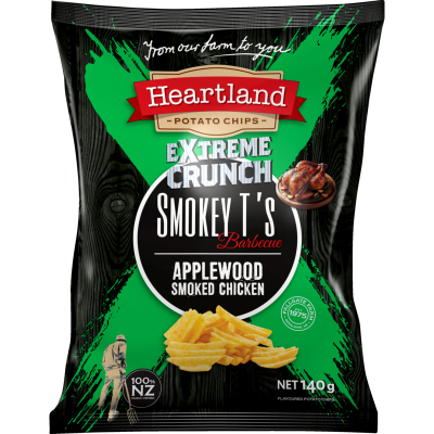 Heartland Smokey T's Applewood Smoked Chicken Extreme Crunch Potato Chips 140g