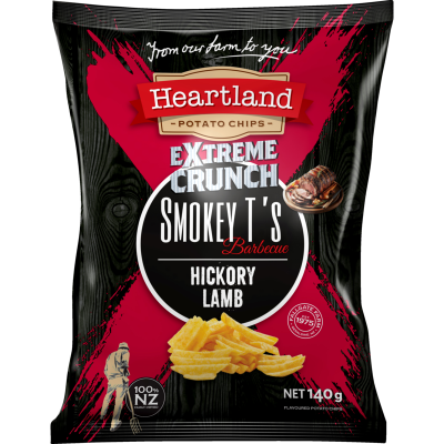 Heartland Smokey T's Hickory Lamb Extreme Crunch Potato Chips 140g