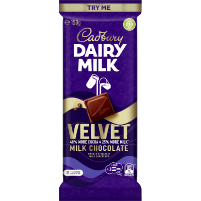 Cadbury Dairy Milk Velvet Milk Chocolate Block 150g