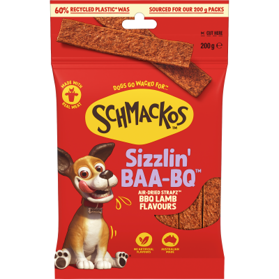 Schmackos Sizzlin' BAA-BQ Lamb Air-Dried Strapz Dog Treats 200g