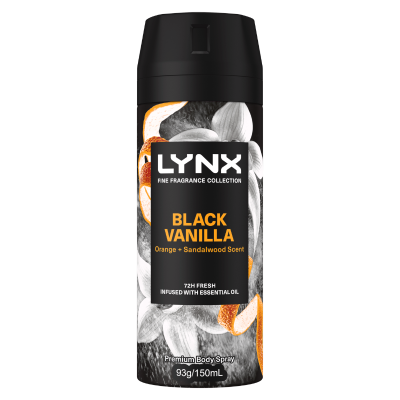 Lynx Black Vanilla Orange & Sandalwood Scent 72hr Deodorant Bodyspray 150ml