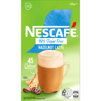 Nescafe 98% Sugar Free Hazelnut Latte Coffee Sachets 10 x 13.5g