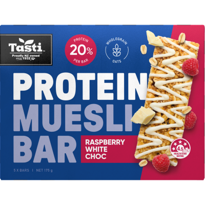 Tasti Raspberry White Choc Protein Muesli Bar 5 x 35g