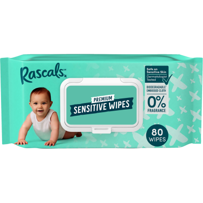 Rascals Premium Sensitive Wipes 80pk