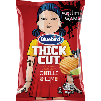 Bluebird Thick Cut Red Light Green Light Chilli & Lime Potato Chips 140g