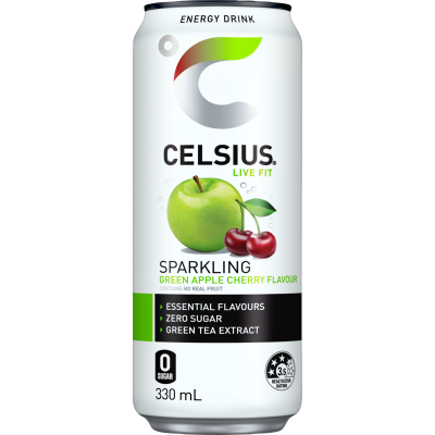 Celsius Green Apple Cherry Flavour Sparkling Energy Drink 330ml