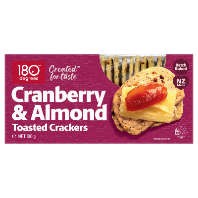 180 Degrees Cranberry & Almond Toasted Crackers 130g