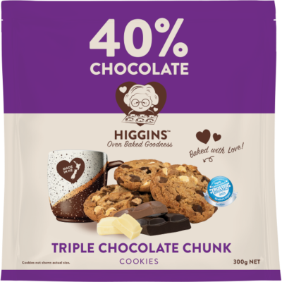 Higgins 40% Chocolate Triple Chocolate Chunk Cookies 300g