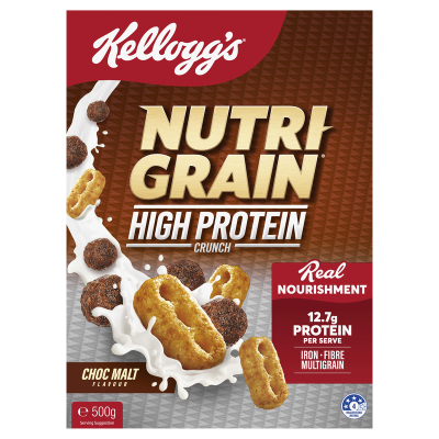 Kellogg's Nutri-Grain High Protein Choc Malt Breakfast Cereal 500g
