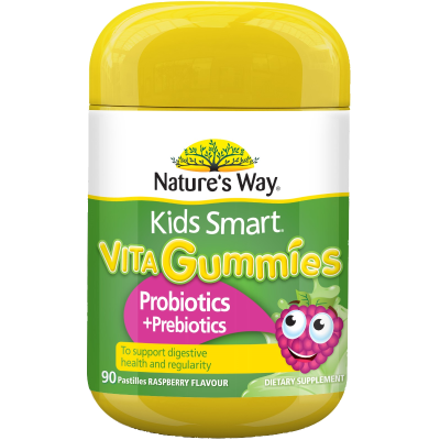 Natures Way Kids Smart Probiotics + Prebiotics Raspberry Flavour Pastilles Vita Gummies 90pk