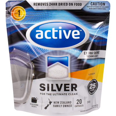 Active Silver Lemon 20s Auto Dishwash Capsules 20pk
