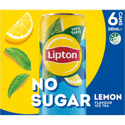 Lipton Lemon No Sugar Iced Tea RTD Cans 6 x 240ml