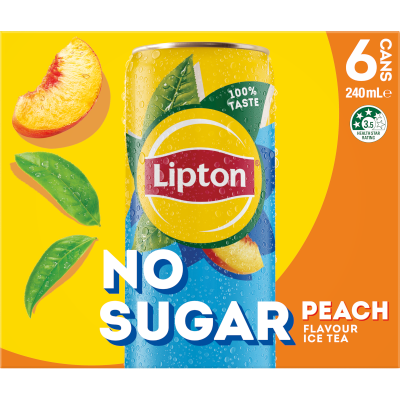 Lipton Peach No Sugar Iced Tea RTD Cans 6 x 240ml