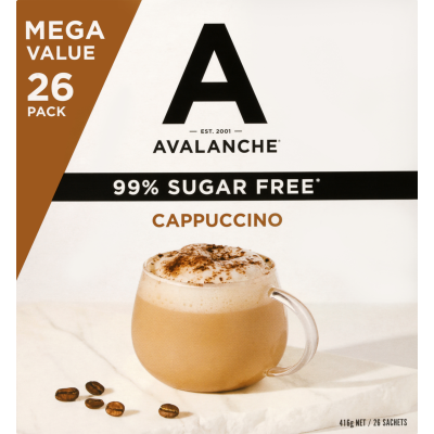 Avalanche 99% Sugar Free Cappuccino Coffee Sachets 26 x 16g