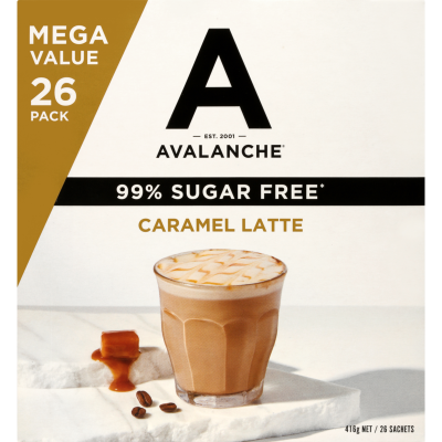 Avalanche 99% Sugar Free Caramel Latte Coffee Sachets 26 x 16g