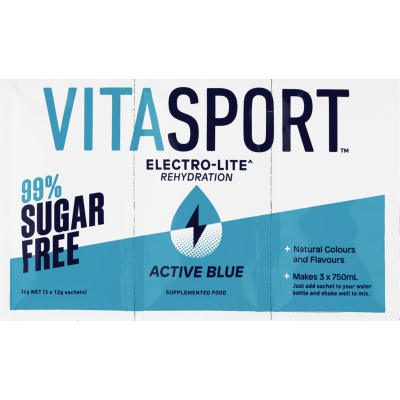 Vitasport Electro-Lite Rehydration 99% Sugar Free Active Blue Electrolyte Drink Base 3 x 12g