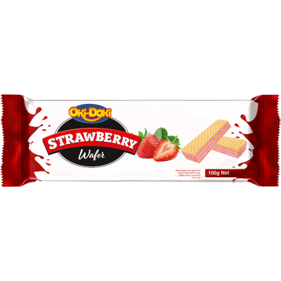 Oki Doki Strawberry Flavoured Wafers 100g