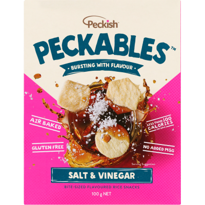 Peckish Peckables Salt & Vinegar Bite-Sized Flavoured Rice Snacks 100g