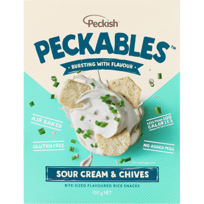 Peckish Peckables Sour Cream & Chives Bite-Sized Flavoured Rice Snacks 100g