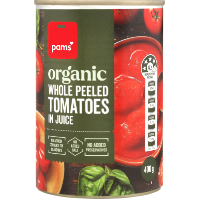 Pams Organic Whole Peeled Tomatoes In Juice 400g