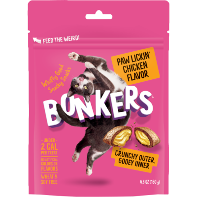 BONKERS Crunchy & Soft Paw Lickin' Chicken Flavoured Cat Treats 180g