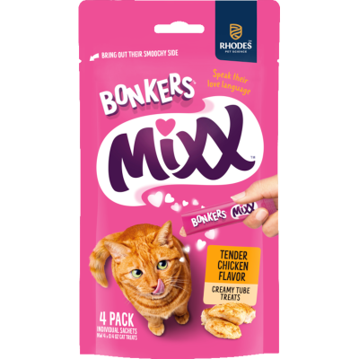 BONKERS Mixx Wet Lickable Tube Tender Chicken Flavored Cat Treats 4 x 12g